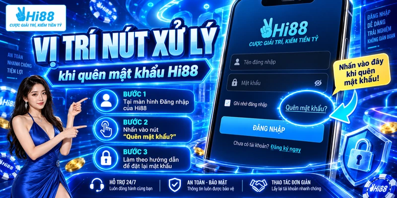 Vị trí nút xử lý khi quên mật khẩu Hi88