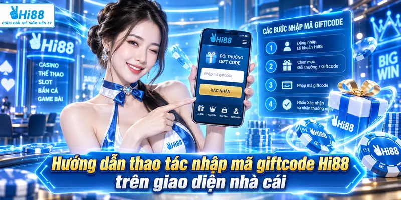 Hướng dẫn thao tác nhập mã giftcode Hi88 trên giao diện nhà cái